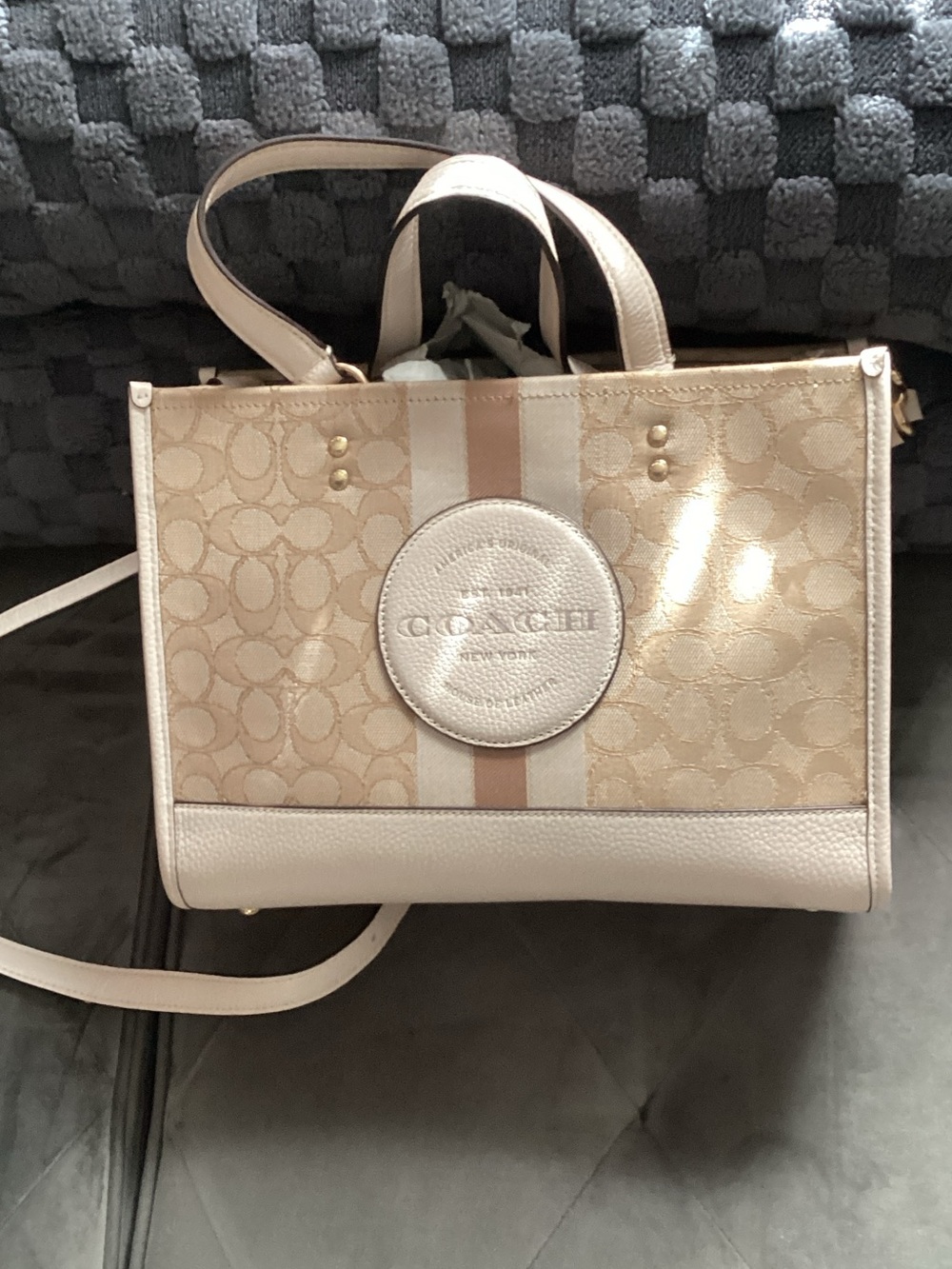 Coach Beige & Cream Signature Shopper Tote